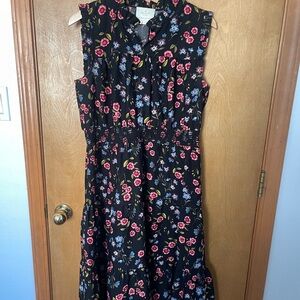 Kate Spade Black Maxi Dress with Pink and Blue Floral Pattern